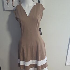 New York & Company Tan and White Mini Dress
